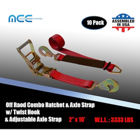 Tie 4 Safe Axle Ratchet Tie Down Strap w/ Snap Hook Race Car Hauler Trailer Flatbed, 10PK RT42-10-R-C-10